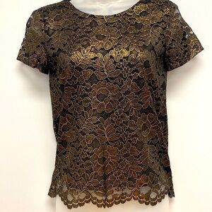 Banana Republic Gold Lace Overlay Top XXS Petite NWT Elegant Sheer Blouse